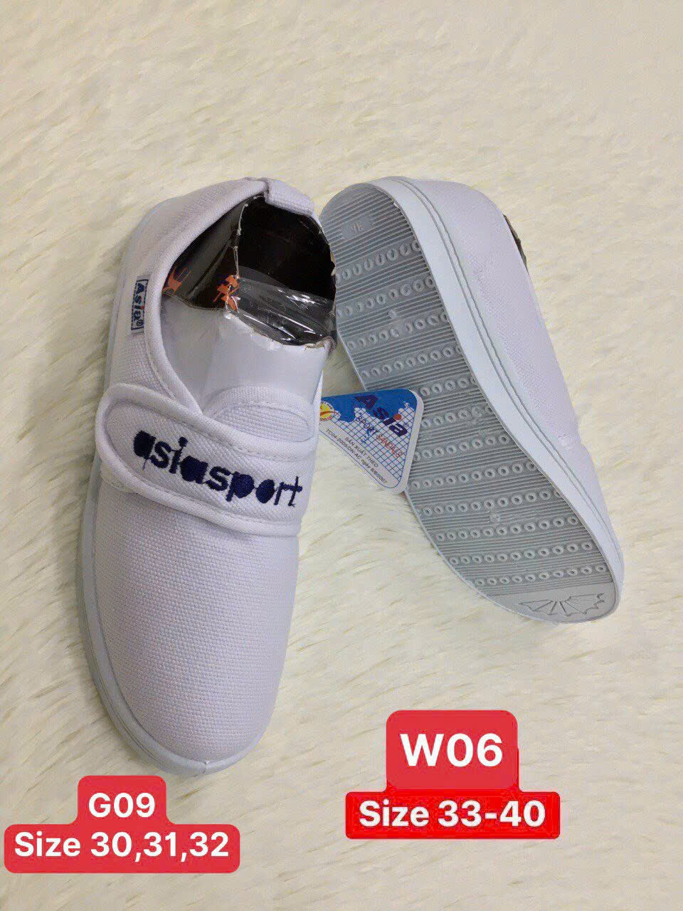 Giày Asia dán nữ W006 trắng