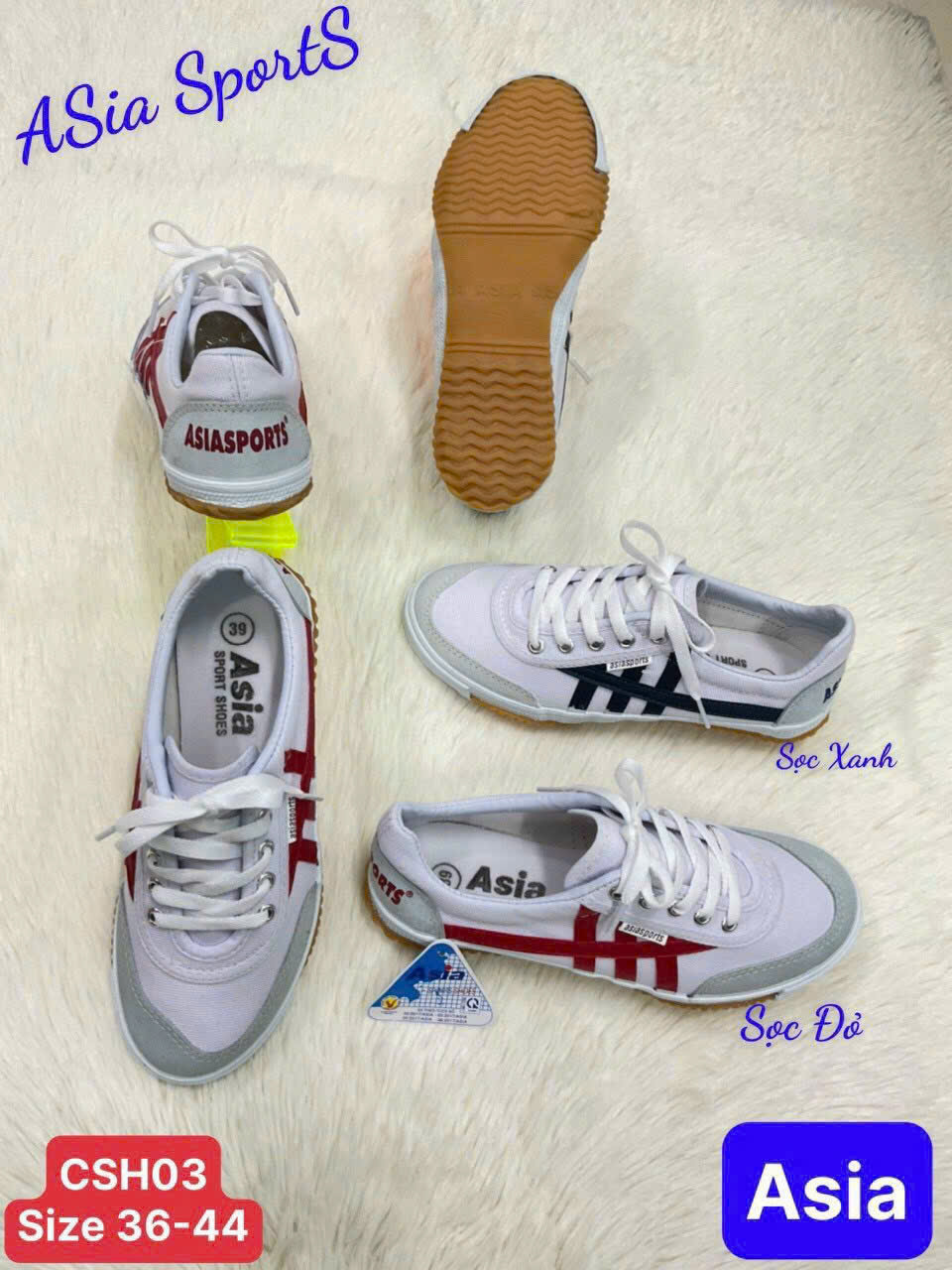Giày bata Asia CSH03 trắng sọc đỏ